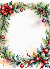 Fototapeta na wymiar Christmas flyer background Watercolor frame design
