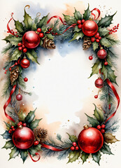 Fototapeta na wymiar Christmas flyer background Watercolor frame design