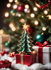 Photo of the Christmas box and Christmas tree 