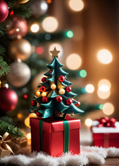 Obraz na płótnie Canvas Photo of the Christmas box and Christmas tree 
