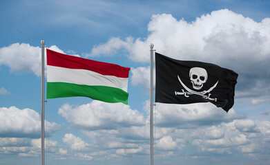 Pirate and Hungary flags, country relationship concept