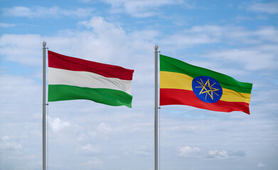 Ethiopia and Hungary flags, country relationship concept