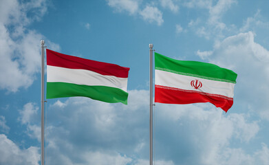 Iran and Hungary flags, country relationship concept