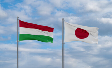 Japan and Hungary flags, country relationship concept