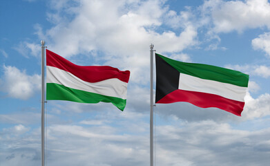 Kuwait and Hungary flags, country relationship concept
