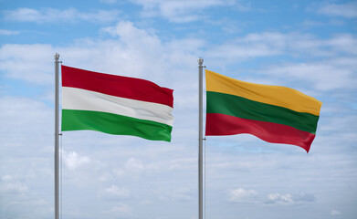 Lithuania and Hungary flags, country relationship concept