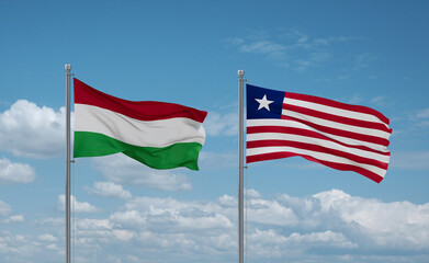 Liberia and Hungary flags, country relationship concept