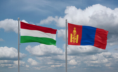 Mongolia and Hungary flags, country relationship concept