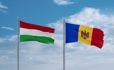Moldova and Hungary flags, country relationship concept