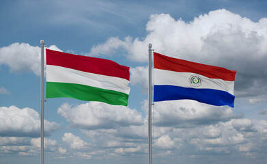 Paraguay and Hungary flags, country relationship concept