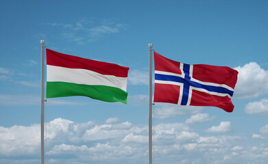 Norway and Hungary flags, country relationship concept