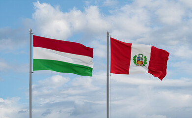 Peru and Hungary flags, country relationship concept