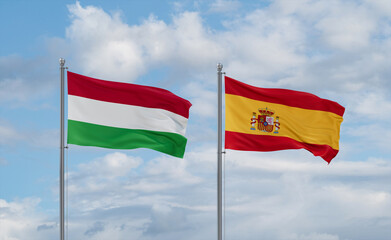 Spain and Hungary flags, country relationship concept