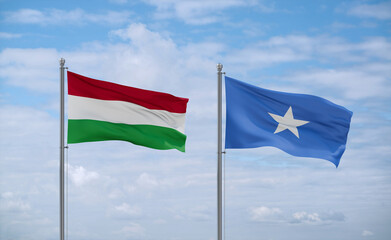 Somalia and Hungary flags, country relationship concept