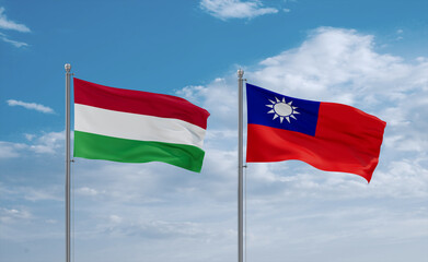 Taiwan and Hungary flags, country relationship concept