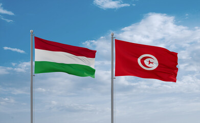 Tunisia and Hungary flags, country relationship concept