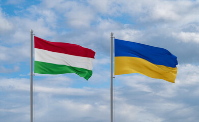 Ukraine and Hungary flags, country relationship concept