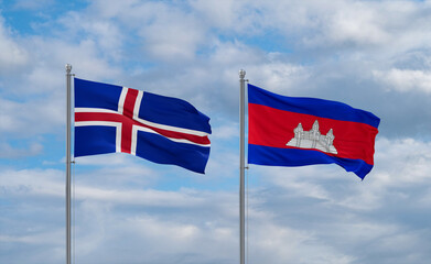 Cambodia and Iceland flags, country relationship concept