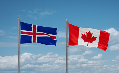 Canada and Iceland flags, country relationship concept