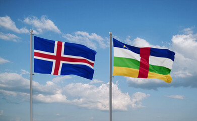 Central African Republic and Iceland flags, country relationship concept