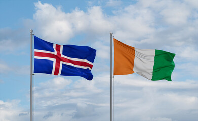 Ivory Coast and Iceland flags, country relationship concept