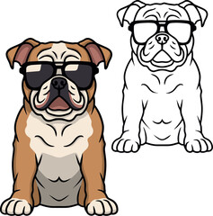 Bulldog with glasses clipart