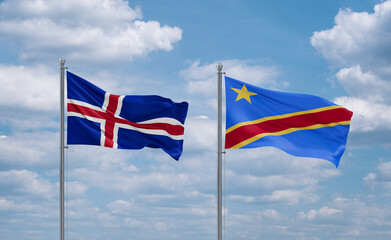 Congo and Iceland flags, country relationship concept