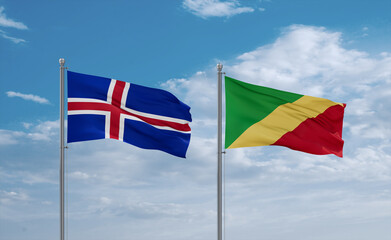 Congo and Iceland flags, country relationship concept