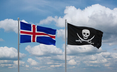 Pirate and Iceland flags, country relationship concept