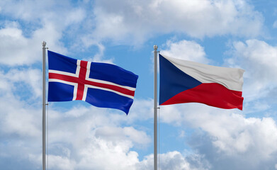 Czech Republic and Iceland flags, country relationship concept
