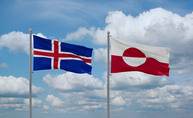 Greenland and Iceland flags, country relationship concept