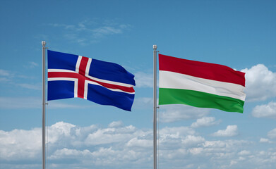 Hungary and Iceland flags, country relationship concept