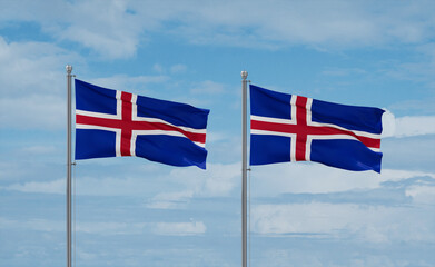 Two Iceland flags, country relationship concept