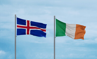 Ireland and Iceland flags, country relationship concept