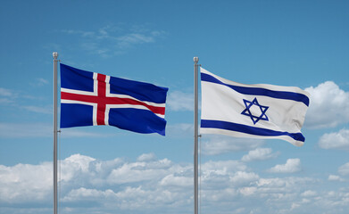 Israel and Iceland flags, country relationship concept