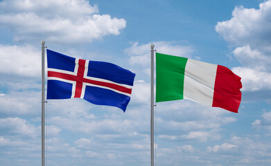 Italy and Iceland flags, country relationship concept
