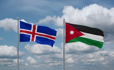 Jordan and Iceland flags, country relationship concept