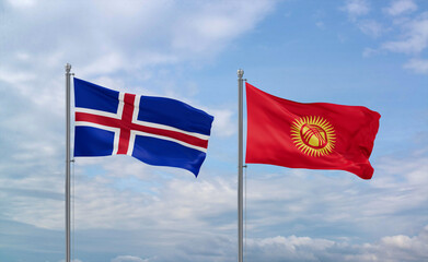 Kyrgyzstan and Iceland flags, country relationship concept