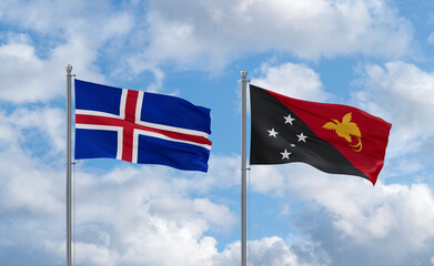 Papua New Guinea and Iceland flags, country relationship concept