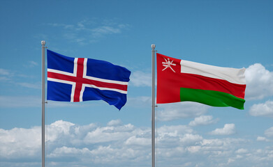 Oman and Iceland flags, country relationship concept