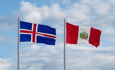 Peru and Iceland flags, country relationship concept