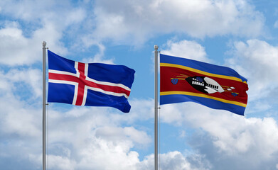 Eswatini and Iceland flags, country relationship concept