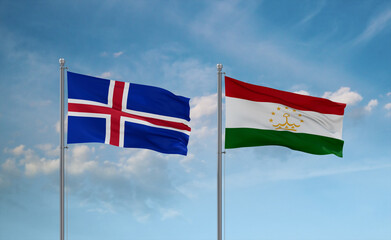 Tajikistan and Iceland flags, country relationship concept