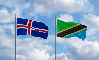 Tanzania and Iceland flags, country relationship concept