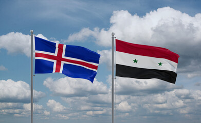 Syrian and Iceland flags, country relationship concept