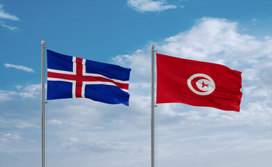 Tunisia and Iceland flags, country relationship concept