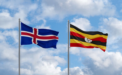 Uganda and Iceland flags, country relationship concept