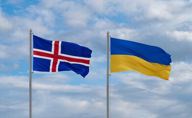 Ukraine and Iceland flags, country relationship concept