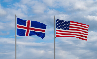 USA and Iceland flags, country relationship concepts