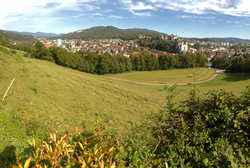 Panoramic view of Aaburg, Canton of Aargau, showing the castle and church